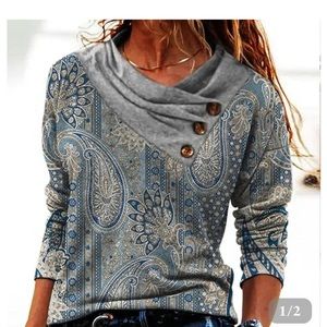 NWT WOMEN’S NEW BLUE PAISLEY SHIRT WITH BUTTONS SZ XXL